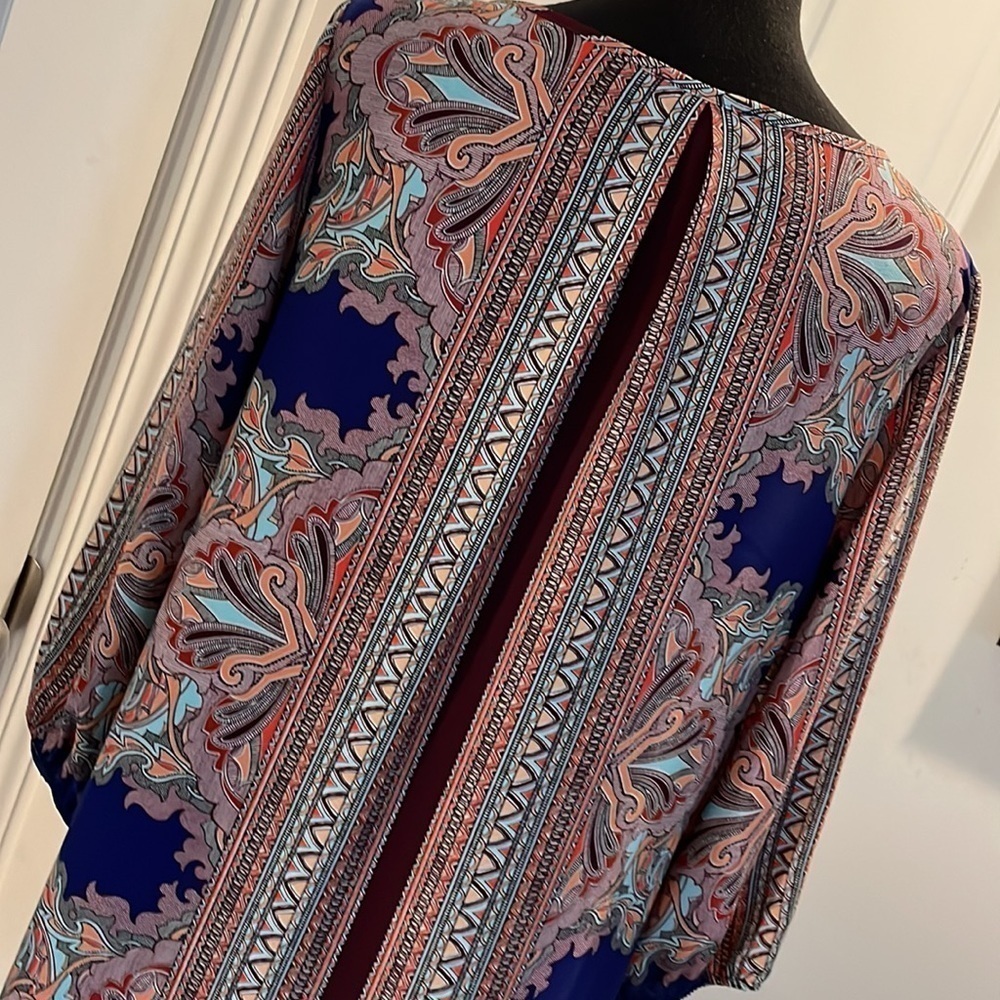 Glam MultiColored Dress Size M Geometric Print Paisley Motifs Vibrant Classic - Picture 4 of 13